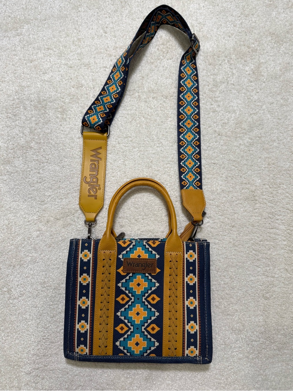 Wrangler Aztec Mustard Crossbody Canvas Tote Bag Satchel Purse Southwestern